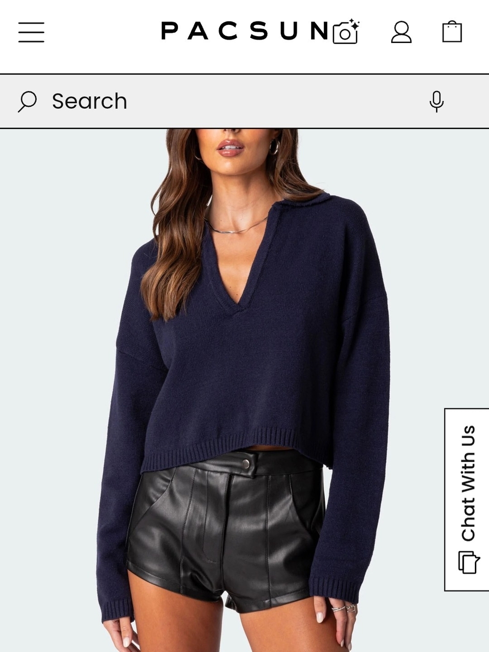 Edikted Navy V-Neck Cropped Sweater